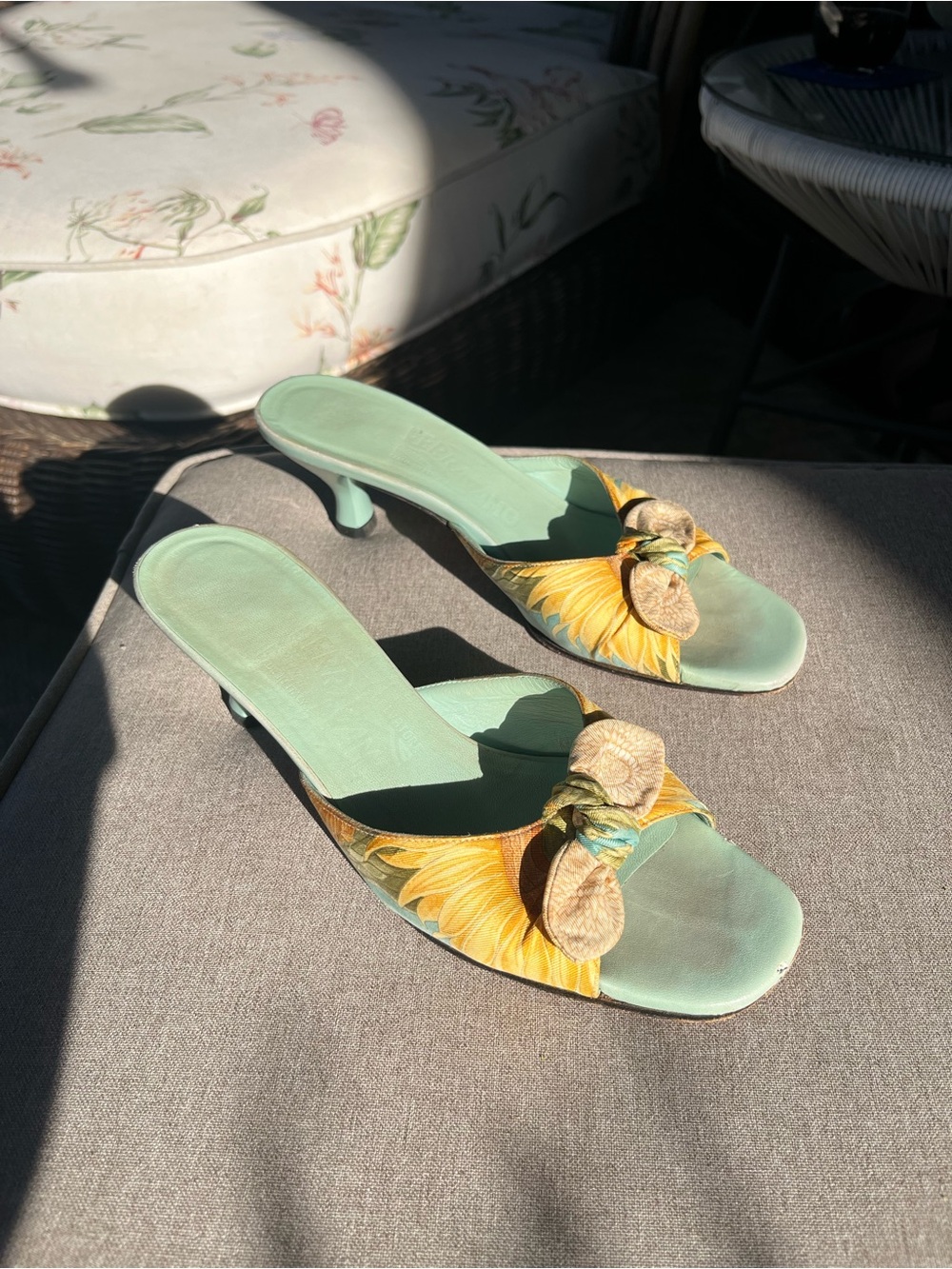 Ferragamo Sunflower Kitten Heels
